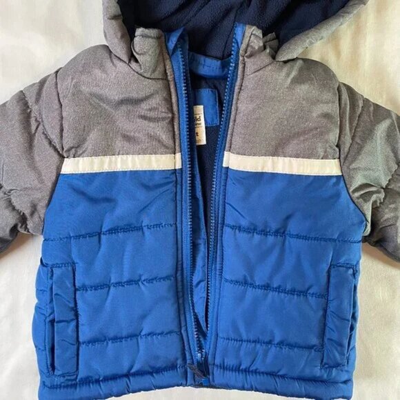 Carter's Boys Size 2T Puffer Jacket Hooded Fleece Lined Blue Gray - Picture 3 of 7